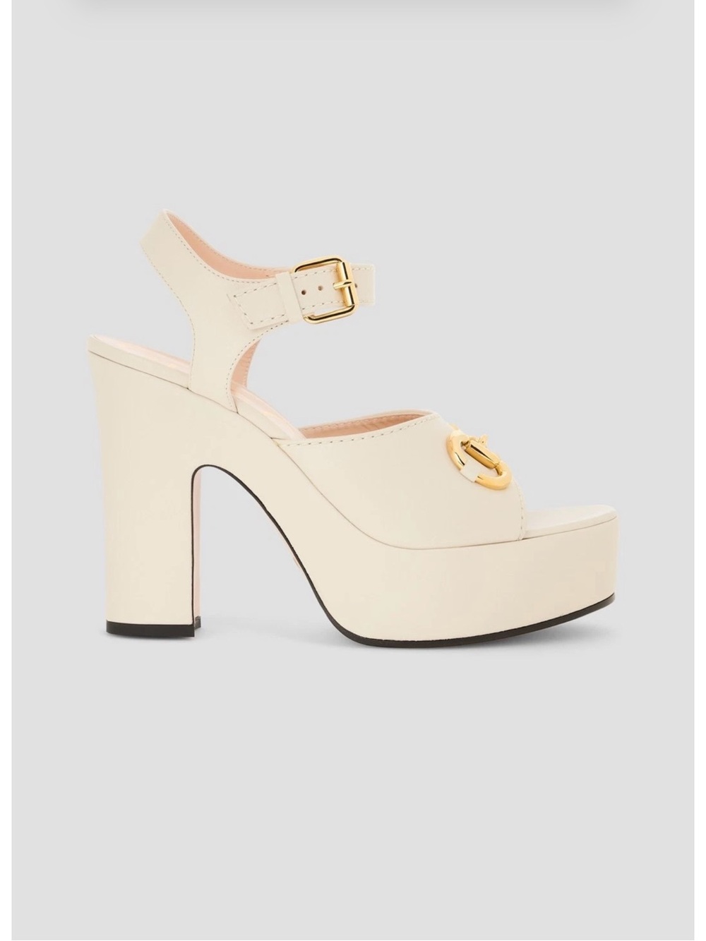 Gucci Cream Platform Ankle-Strap Sandals with Gold Hardware